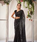 Black Georgette c Trendy Sequins Work Wedding Party Saree