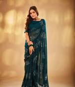 Teal Georgette c Trendy Sequins Work Wedding Party Saree