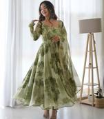 Pure Soft Tabby Organza Silk 3D Print Fabric Fully Flair Anarkali, With Duppta Set