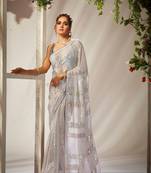 White Designer Sequins Work Partywear Ethnic Saree