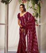 Maroon Designer Sequins Work Partywear Ethnic Saree
