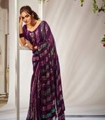 Wine Designer Sequins Work Partywear Ethnic Saree