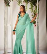 Fancy Designer Girlish Sky Blue Kiwi Crush c Partywear Saree