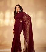 Fancy Designer Girlish Maroon Colour Georgette Fabric Partywear Saree