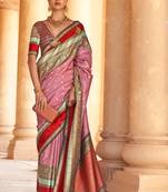 Designer Pink Patola Silk Traditional Woven Saree For Wedding Looks