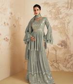 Grey Colour Ethnic Designer Sequins Work Bollywood Style Palazzo Dress