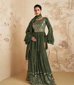 Green Colour Ethnic Designer Sequins Work Bollywood Style Palazzo Dress
