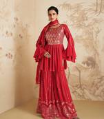 Red Colour Ethnic Designer Sequins Work Bollywood Style Palazzo Dress