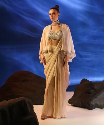 Peach dust ceto saree set 1