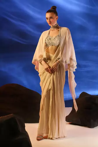 Peach dust ceto saree set