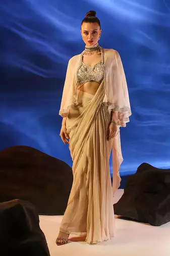 Peach dust ceto saree set