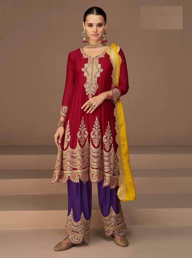 Maroon Colour Heavy Embroidered Salwaar Kameez For Stylish Party Looks