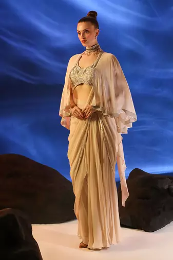 Peach dust ceto saree set