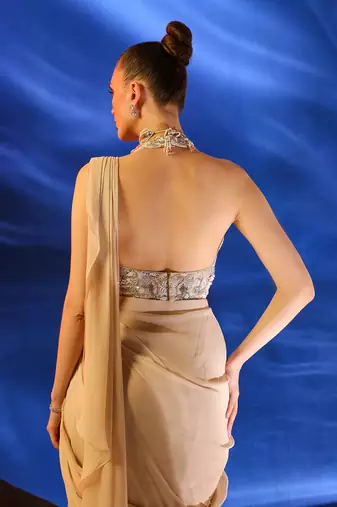 Peach dust ceto saree set