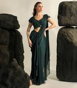 Deep bluish green galia saree set