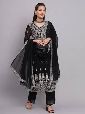 Black Colour Nayra Cut Ready to Wear Salwaar Kameez For Party Looks 1
