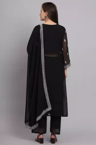 Black Colour Nayra Cut Ready to Wear Salwaar Kameez For Party Looks