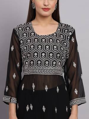 Black Colour Nayra Cut Ready to Wear Salwaar Kameez For Party Looks 3
