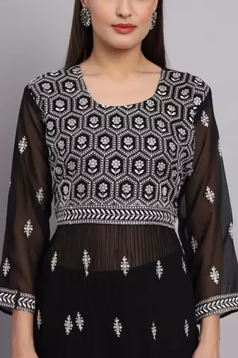 Black Colour Nayra Cut Ready to Wear Salwaar Kameez For Party Looks