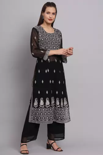 Black Colour Nayra Cut Ready to Wear Salwaar Kameez For Party Looks