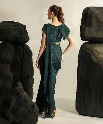Deep bluish green galia saree set 3