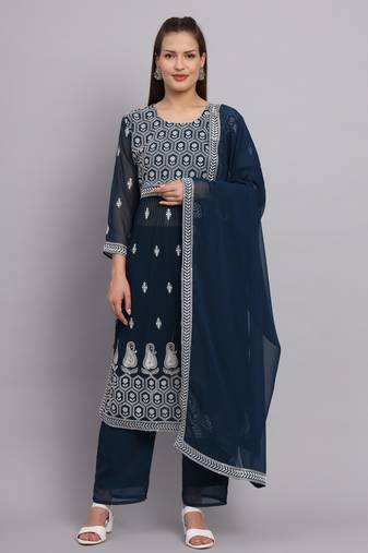Petrol Colour Designer Nayra Cut Ready to Wear Salwaar Kameez For Party Looks
