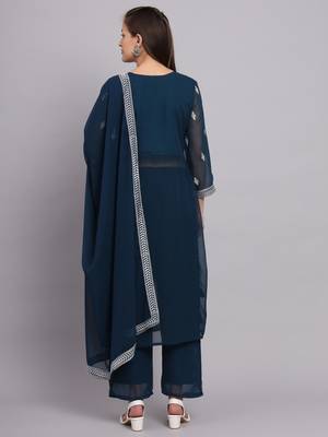 Petrol Colour Nayra Cut Ready to Wear Salwaar Kameez For Party Looks 2