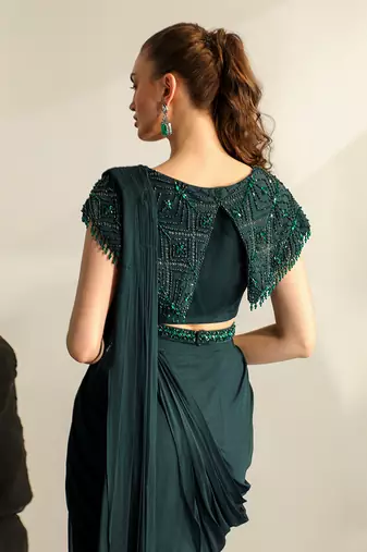 Deep bluish green galia saree set