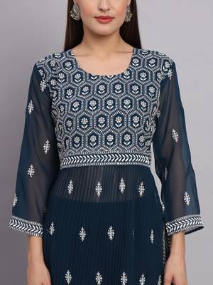 Petrol Colour Nayra Cut Ready to Wear Salwaar Kameez For Party Looks 3