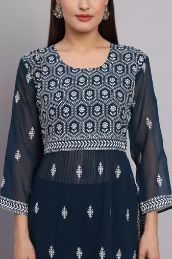Petrol Colour Nayra Cut Ready to Wear Salwaar Kameez For Party Looks