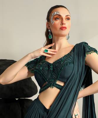 Deep bluish green galia saree set 5