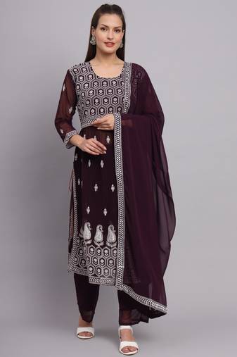 Wine Colour Designer Nayra Cut Ready to Wear Salwaar Kameez For Party Looks