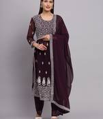 Wine Colour Nayra Cut Ready to Wear Salwaar Kameez For Party Looks