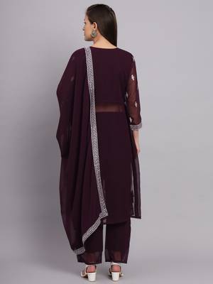 Wine Colour Nayra Cut Ready to Wear Salwaar Kameez For Party Looks 2