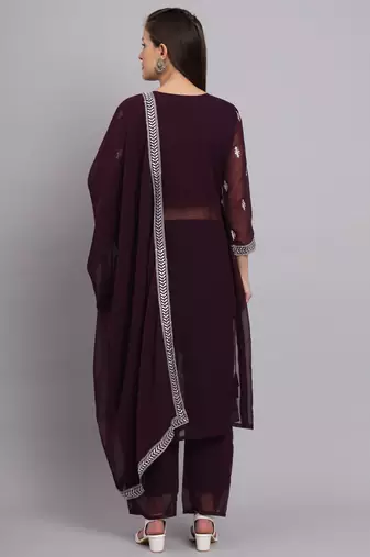 Wine Colour Nayra Cut Ready to Wear Salwaar Kameez For Party Looks