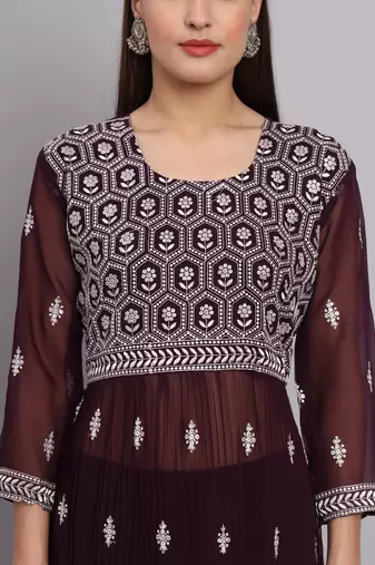 Wine Colour Nayra Cut Ready to Wear Salwaar Kameez For Party Looks