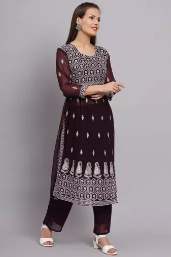 Wine Colour Nayra Cut Ready to Wear Salwaar Kameez For Party Looks