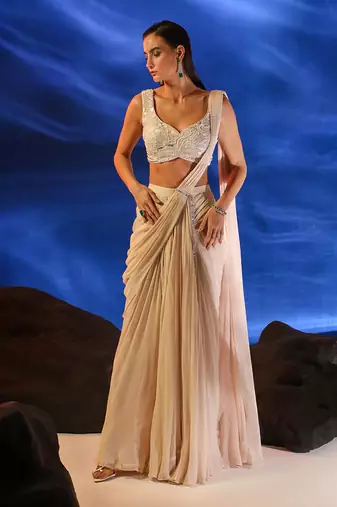 Peach dust nerida saree set