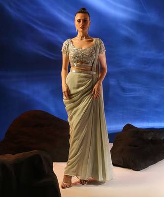 Light sage green nerissa saree set 1