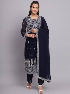 Blue Colour Nayra Cut Ready to Wear Salwaar Kameez For Party Looks 1