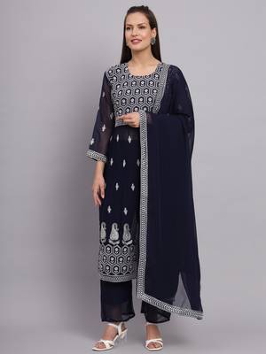 Blue Colour Nayra Cut Ready to Wear Salwaar Kameez For Party Looks 4