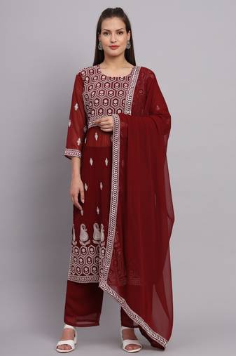 Maroon Colour Designer Nayra Cut Ready to Wear Salwaar Kameez For Party Looks