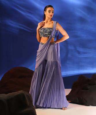 Iris purple amaris drape saree set 1