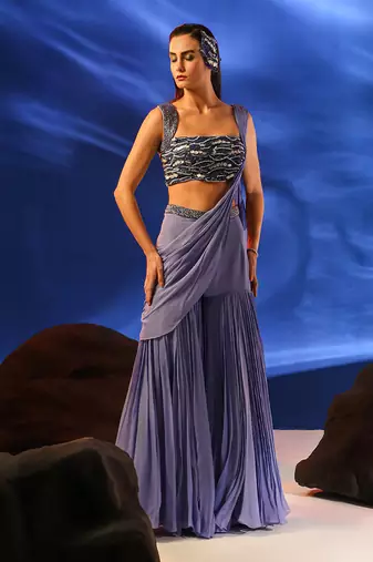 Iris purple amaris drape saree set
