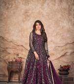 Fancy Anarkali Dress For Wedding Looks In Wine Colour