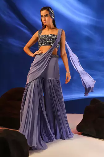 Iris purple amaris drape saree set