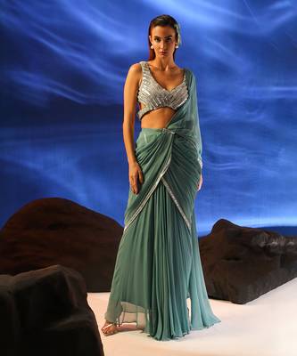Light tiffany blue ava jade saree set 1
