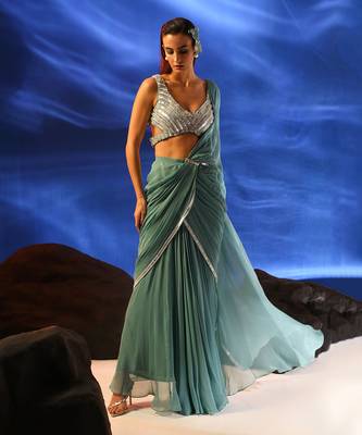 Light tiffany blue ava jade saree set 2