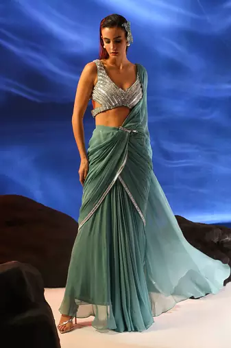 Light tiffany blue ava jade saree set
