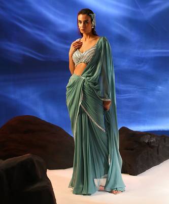 Light tiffany blue ava jade saree set 3